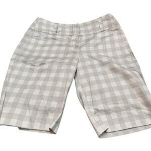 Y2K Sharagano Studio Bermuda Shorts Womens 8 Gingham Stretchy Preppy Minimalist